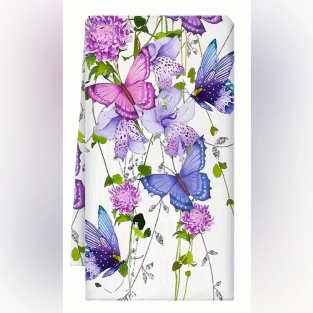 One Purple Butterfly Microfiber Oblong Hand Guest Towel